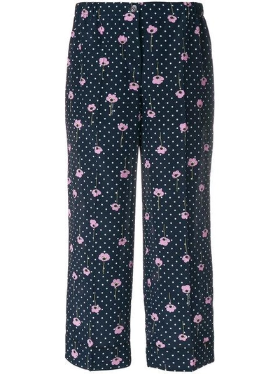 Shop Miu Miu Flower Print Trousers In Blue