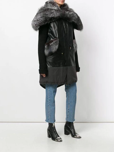 Shop Furs66 Hood Leather Parka - Black