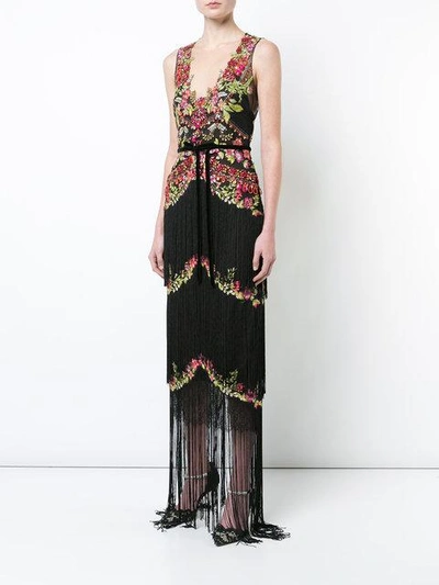 Shop Marchesa Notte Embellished Fringe Gown - Black