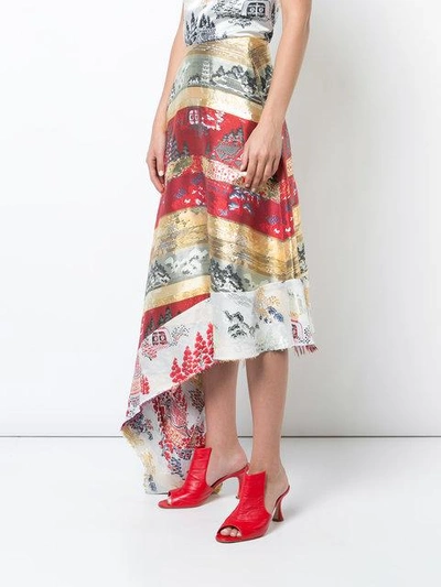 Shop Adam Lippes Jacquard Asymmetric Skirt In Red