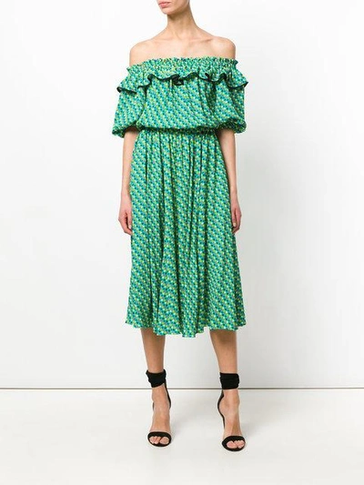 Shop Philosophy Di Lorenzo Serafini Off-the-shoulder Heart Print Dress - Green