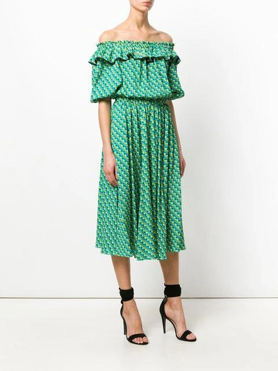 Shop Philosophy Di Lorenzo Serafini Off-the-shoulder Heart Print Dress - Green