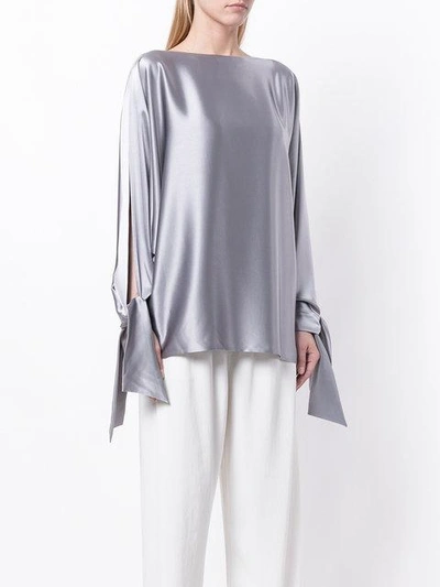 Shop Gianluca Capannolo Satin Tie Cuff Blouse - Metallic