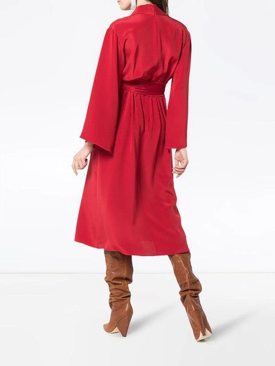 Shop Adam Lippes Kimono Wrap Silk Midi Dress In Red