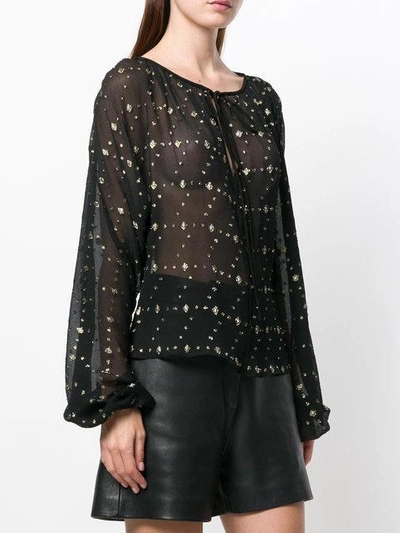 Shop Saint Laurent Embroidered Sheer Blouse In Black