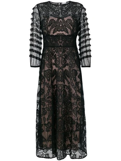 Shop Red Valentino Sheer Embroidered Tulle Dress - Black