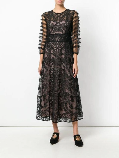 Shop Red Valentino Sheer Embroidered Tulle Dress - Black