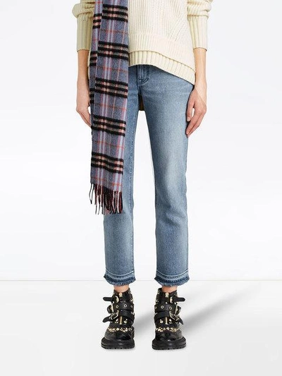 Shop Burberry Slim Fit Frayed Cropped Jeans In Blue