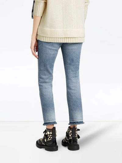 Shop Burberry Slim Fit Frayed Cropped Jeans In Blue