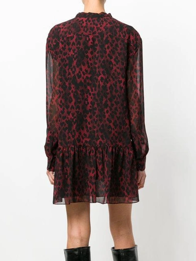 Shop Saint Laurent Leopard Print Tie Neck Mini Dress - Red