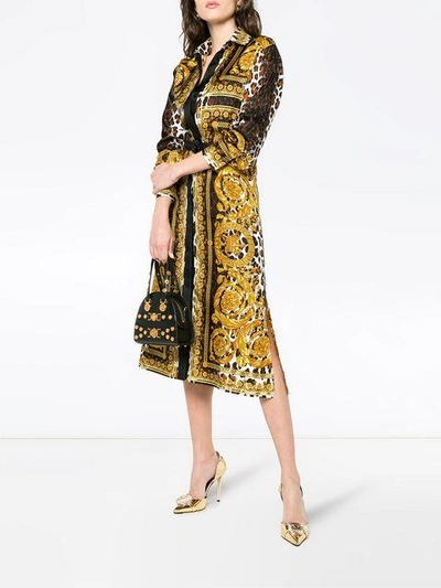 Shop Versace Silk Signature Print Dress In Multicolour