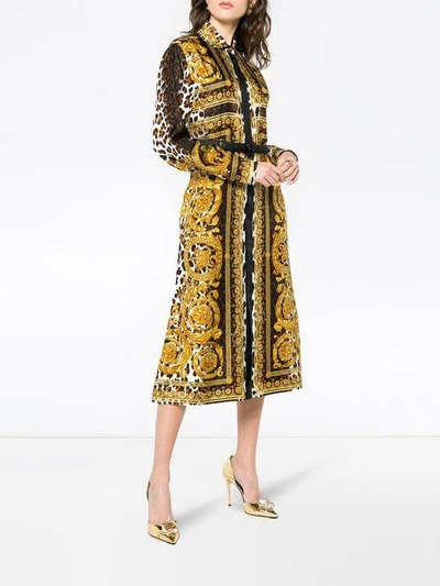 Shop Versace Silk Signature Print Dress In Multicolour