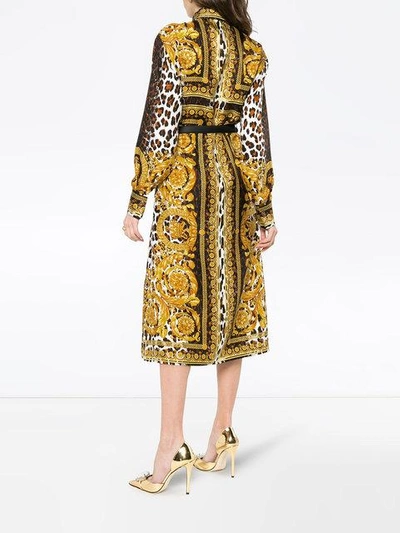 Shop Versace Silk Signature Print Dress In Multicolour