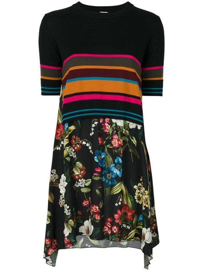 Shop I'm Isola Marras Stripe-floral Contrast Dress In Black