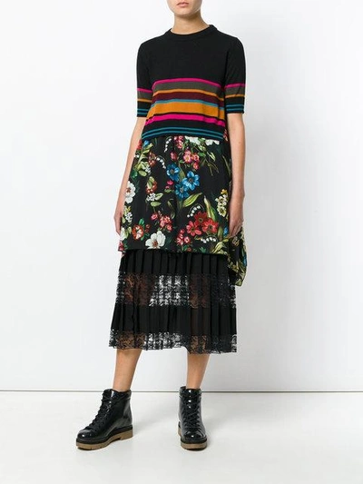 Shop I'm Isola Marras Stripe-floral Contrast Dress In Black