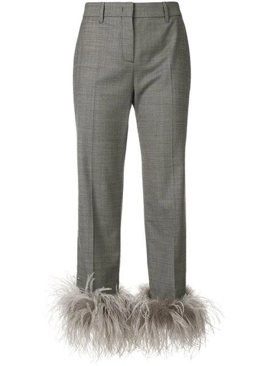 Shop Prada Embellished Cropped Trousers In Grey