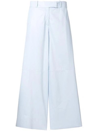 Shop Drome Wide Leg Cropped Leather Trousers In Blue
