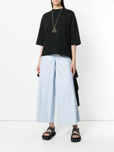 Shop Drome Wide Leg Cropped Leather Trousers In Blue
