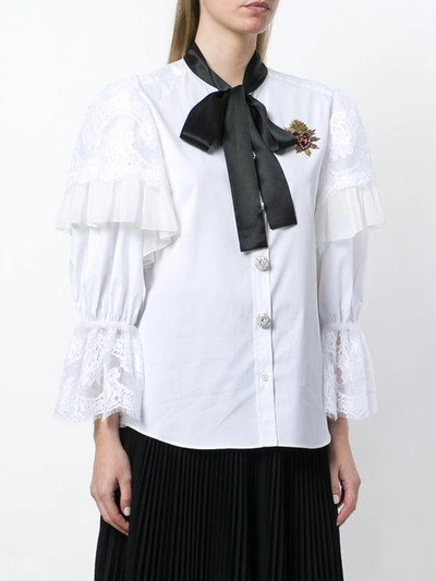 Shop Dolce & Gabbana Lace Trim Blouse With Pussy Bow In White