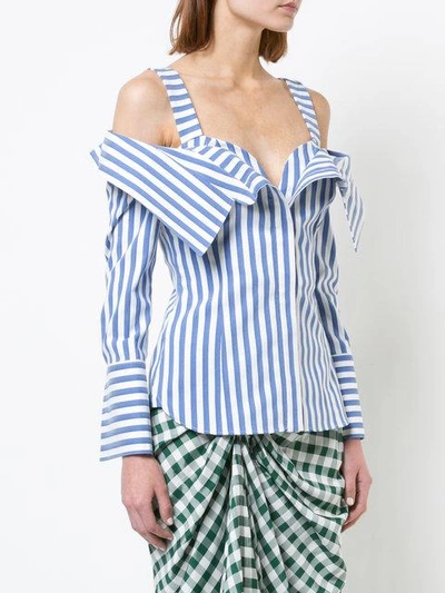 Shop Monse Flap Front Striped Top In Blue