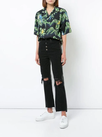 Amiri Leather And Denim Crop Flare Jeans In Black