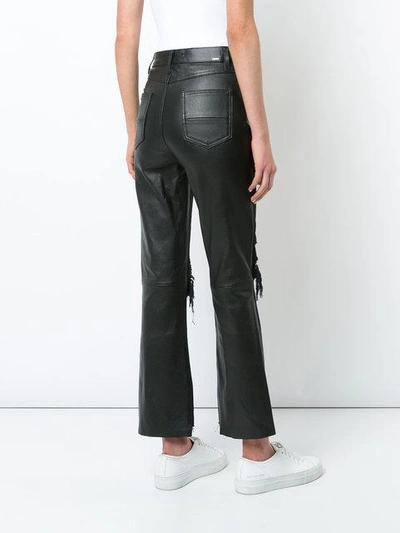 Amiri Leather And Denim Crop Flare Jeans In Black