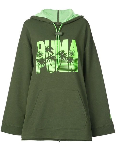Shop Fenty X Puma Full Back Zip Long Sleeve Hoodie - Green