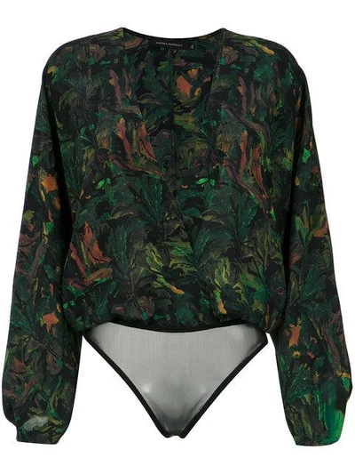 Shop Andrea Marques Cache Coeur Printed Bodysuit In Green