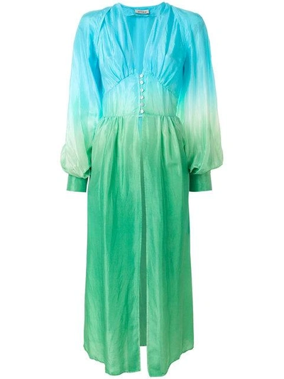 Shop Attico Ombré-print Silk Dress In Green