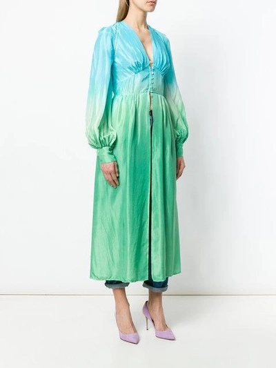 Shop Attico Ombré-print Silk Dress In Green