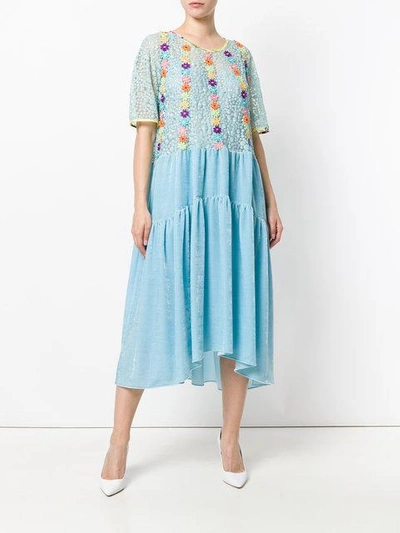 Shop Antonio Marras Floral-embroidered Flared Dress In Blue