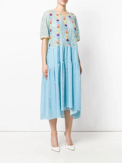 Shop Antonio Marras Floral-embroidered Flared Dress In Blue