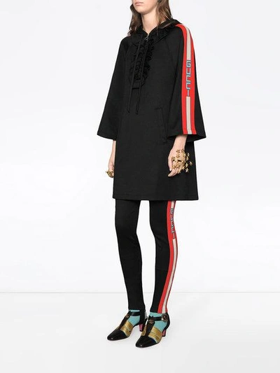 Shop Gucci Hooded Jersey Dress In Black