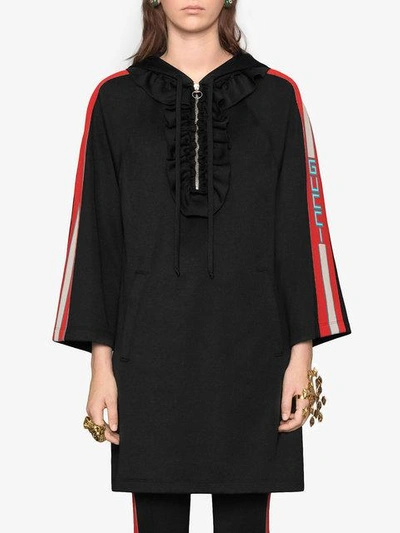 Shop Gucci Hooded Jersey Dress In Black