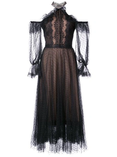 Shop Marchesa Notte Lace Cold Shoulder Dress In Black