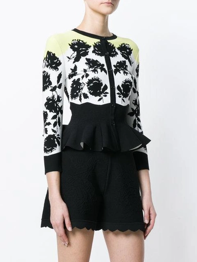 Shop Alexander Mcqueen Floral Print Peplum Cardigan In Multicolour