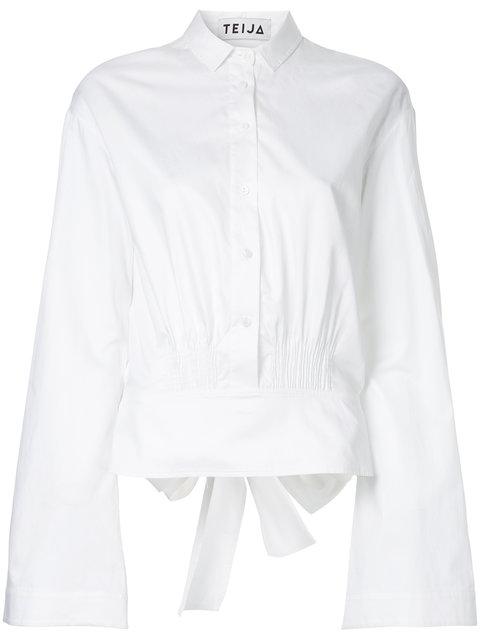 Teija Bow Back Flare Cropped Shirt In White | ModeSens