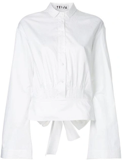 Shop Teija Bow Back Flare Cropped Shirt In White