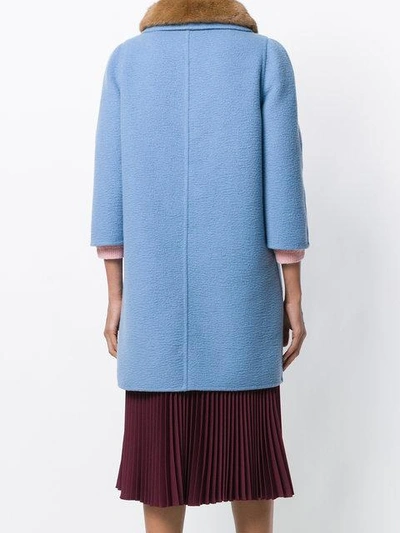 Shop Prada Three-quarter Length Sleeve Coat With Mink Fur Collar - Blue