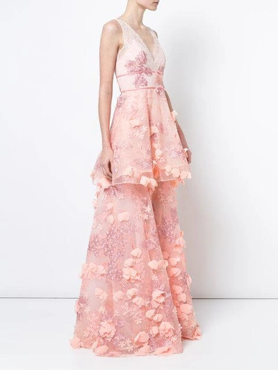 Shop Marchesa Notte 3d Embroidered Gown - Pink