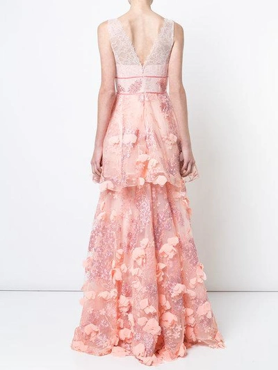Shop Marchesa Notte 3d Embroidered Gown - Pink