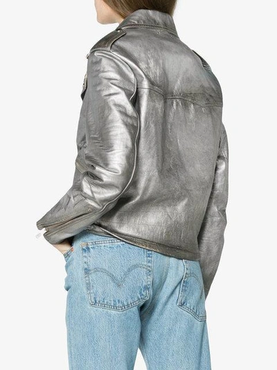 Golden Goose Chiodo Distressed Metallic Leather Biker Jacket In Metallic