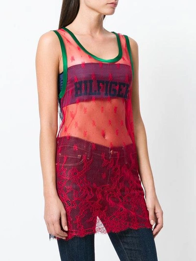 Shop Tommy Hilfiger Mesh Tank Top In Red