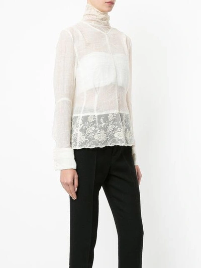 Shop Ann Demeulemeester Lace-panelled Top - White