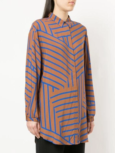 Shop Mads N0rgaard Long-line Striped Shirt In Brown