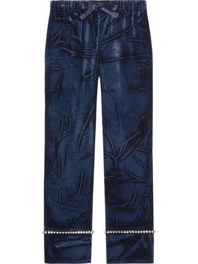 Shop Gucci Velvet Pajama Pants In Blue