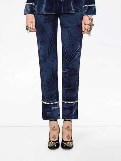 Shop Gucci Velvet Pajama Pants In Blue