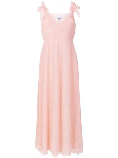 Prada Sleeveless Pleated Silk Dress In Peach-pink