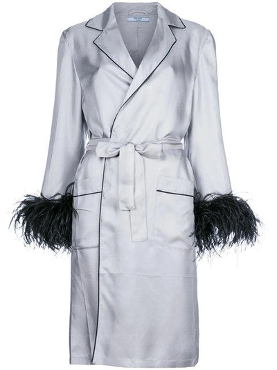Shop Prada Embellished Cuff Robe Coat In Grey