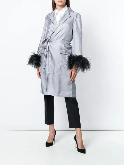 Shop Prada Embellished Cuff Robe Coat In Grey